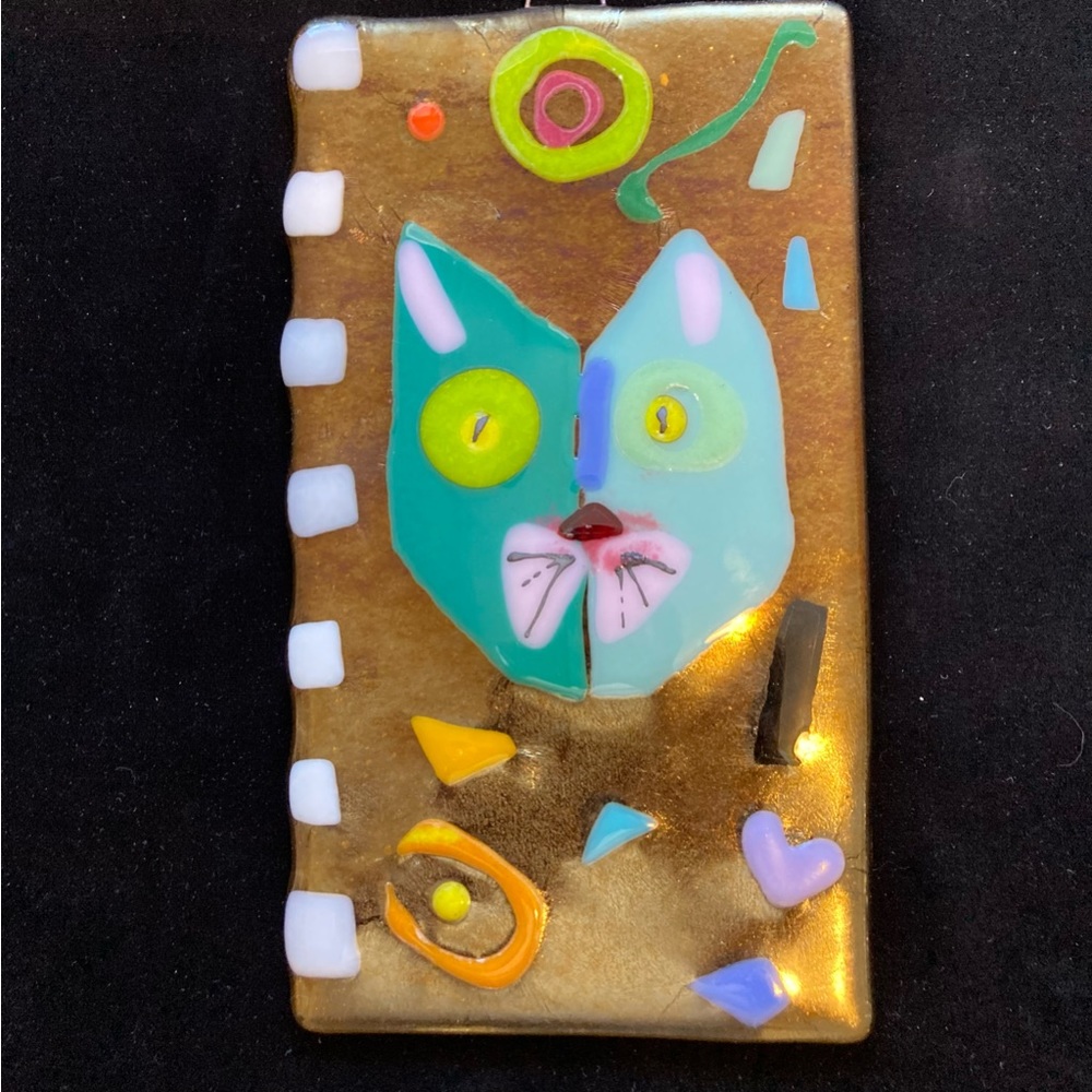 My Beautiful Cat! “Fused Art Glass  Hanging Plaque 9”x5”Original DesignHandmade